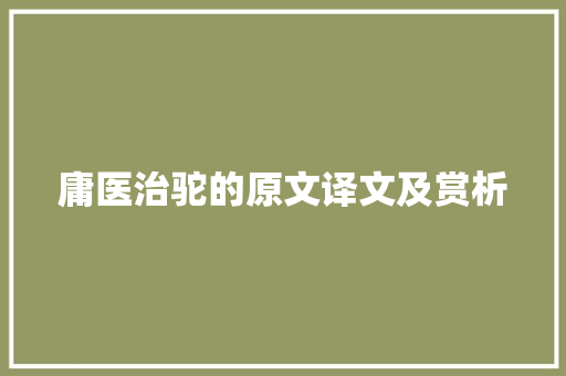 庸医治驼的原文译文及赏析