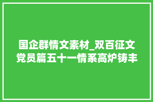 国企群情文素材_双百征文党员篇五十一情系高炉铸丰碑