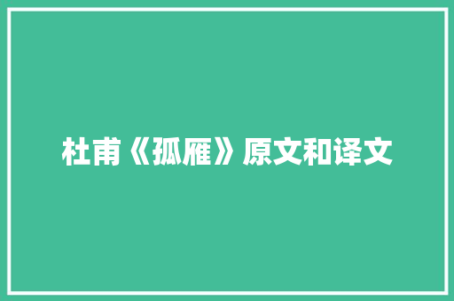 杜甫《孤雁》原文和译文