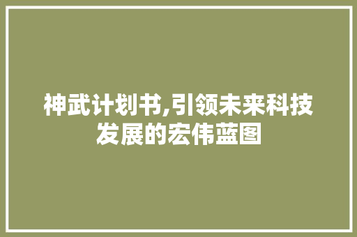 神武计划书,引领未来科技发展的宏伟蓝图