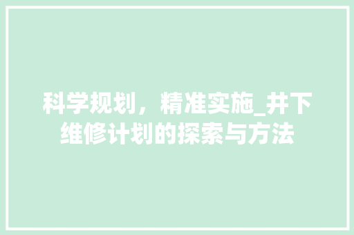 科学规划，精准实施_井下维修计划的探索与方法