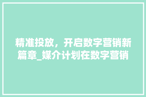 精准投放，开启数字营销新篇章_媒介计划在数字营销中的关键作用