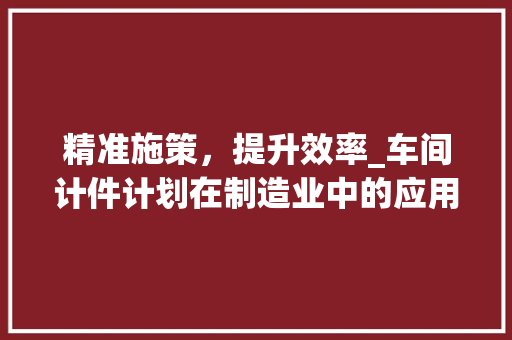 精准施策，提升效率_车间计件计划在制造业中的应用与方法