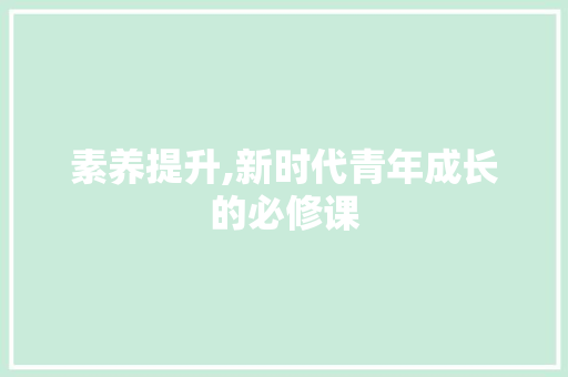 素养提升,新时代青年成长的必修课