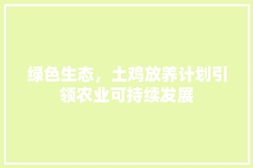 绿色生态，土鸡放养计划引领农业可持续发展