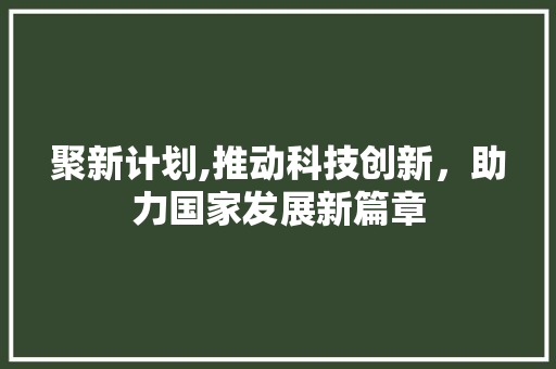 聚新计划,推动科技创新，助力国家发展新篇章