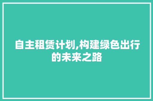 自主租赁计划,构建绿色出行的未来之路