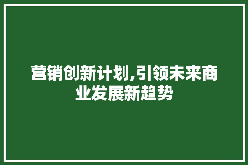 营销创新计划,引领未来商业发展新趋势