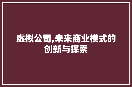 虚拟公司,未来商业模式的创新与探索