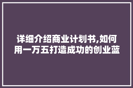 详细介绍商业计划书,如何用一万五打造成功的创业蓝图