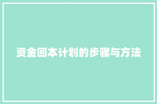 资金回本计划的步骤与方法