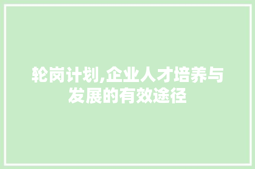 轮岗计划,企业人才培养与发展的有效途径