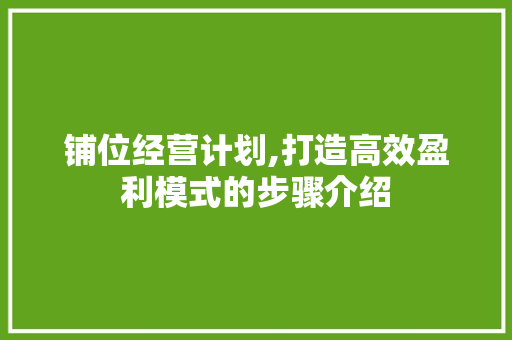 铺位经营计划,打造高效盈利模式的步骤介绍