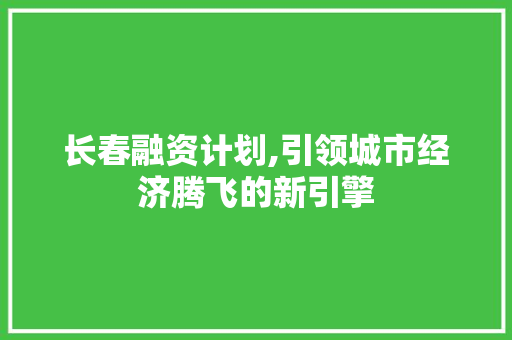 长春融资计划,引领城市经济腾飞的新引擎