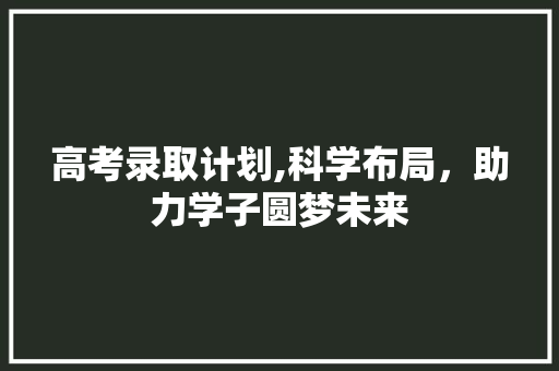 高考录取计划,科学布局，助力学子圆梦未来