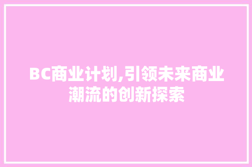 BC商业计划,引领未来商业潮流的创新探索