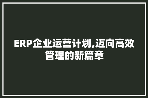 ERP企业运营计划,迈向高效管理的新篇章