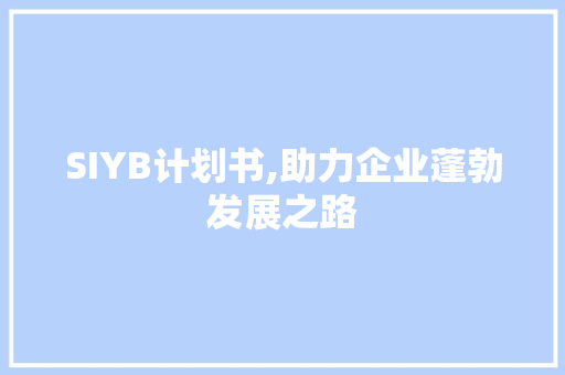 SIYB计划书,助力企业蓬勃发展之路