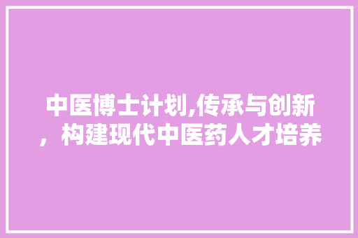 中医博士计划,传承与创新，构建现代中医药人才培养体系