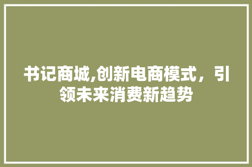 书记商城,创新电商模式，引领未来消费新趋势