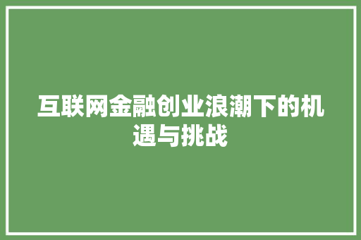 互联网金融创业浪潮下的机遇与挑战