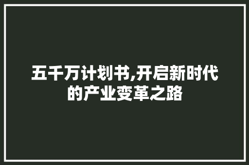 五千万计划书,开启新时代的产业变革之路