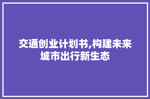 交通创业计划书,构建未来城市出行新生态