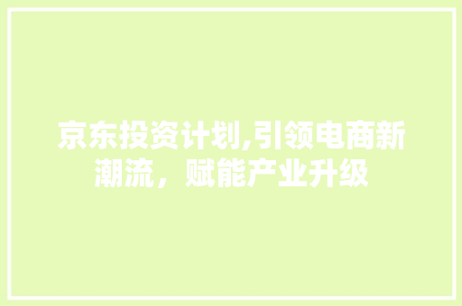 京东投资计划,引领电商新潮流，赋能产业升级