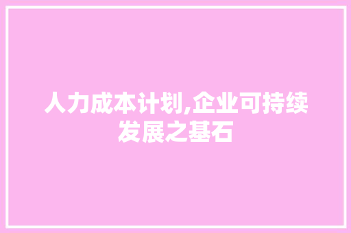 人力成本计划,企业可持续发展之基石