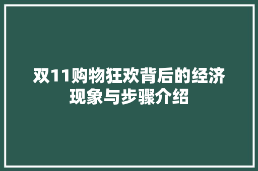 双11购物狂欢背后的经济现象与步骤介绍