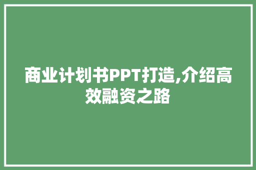 商业计划书PPT打造,介绍高效融资之路