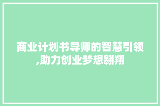 商业计划书导师的智慧引领,助力创业梦想翱翔