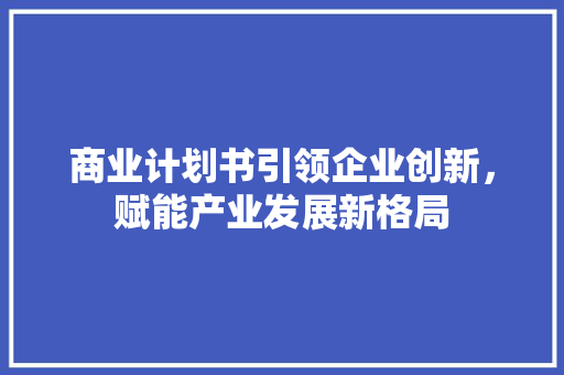 商业计划书引领企业创新，赋能产业发展新格局