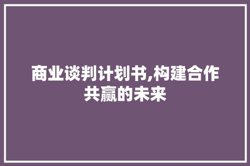 商业谈判计划书,构建合作共赢的未来