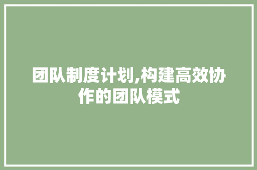 团队制度计划,构建高效协作的团队模式