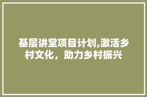 基层讲堂项目计划,激活乡村文化，助力乡村振兴