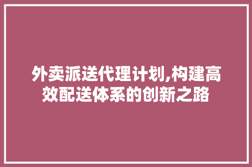 外卖派送代理计划,构建高效配送体系的创新之路