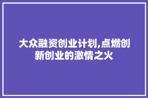 大众融资创业计划,点燃创新创业的激情之火