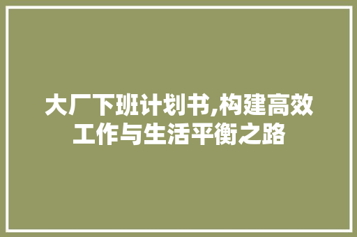 大厂下班计划书,构建高效工作与生活平衡之路