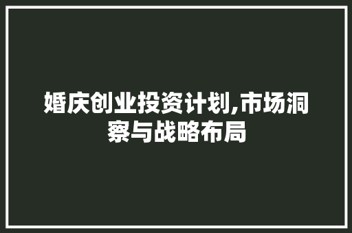 婚庆创业投资计划,市场洞察与战略布局