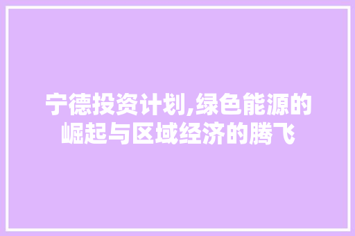 宁德投资计划,绿色能源的崛起与区域经济的腾飞