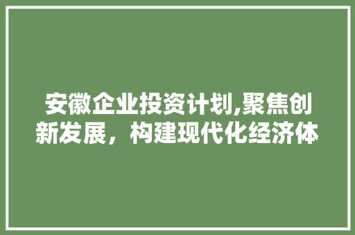 安徽企业投资计划,聚焦创新发展，构建现代化经济体系