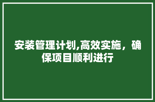 安装管理计划,高效实施，确保项目顺利进行