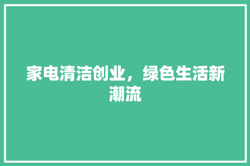 家电清洁创业，绿色生活新潮流