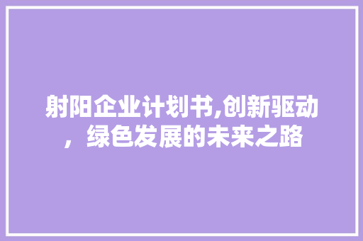 射阳企业计划书,创新驱动，绿色发展的未来之路