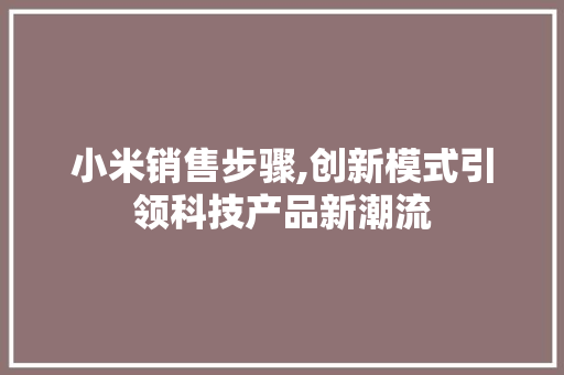 小米销售步骤,创新模式引领科技产品新潮流