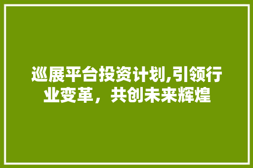 巡展平台投资计划,引领行业变革，共创未来辉煌