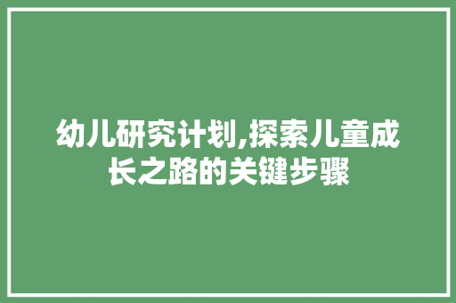 幼儿研究计划,探索儿童成长之路的关键步骤