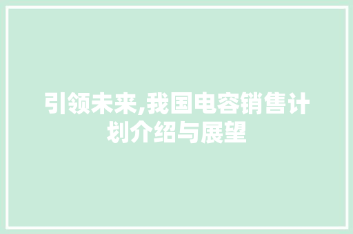 引领未来,我国电容销售计划介绍与展望