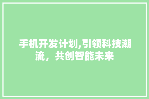 手机开发计划,引领科技潮流，共创智能未来